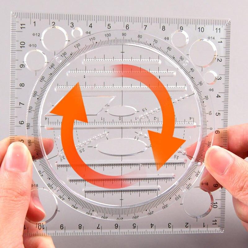 2pc  Rotatable Multifunction Drawing Template Art Design Construction Architect Stereo Geometry Circle Drafting Measuring Scale Ruler