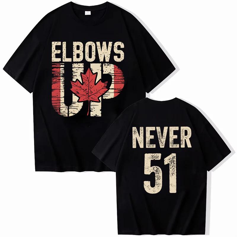 Retro Elbows Up Never 51 Canada Print Women T-shirts Casual Summer Tees Funny Vintage Tshirt Graphic Tops Female Clothing
