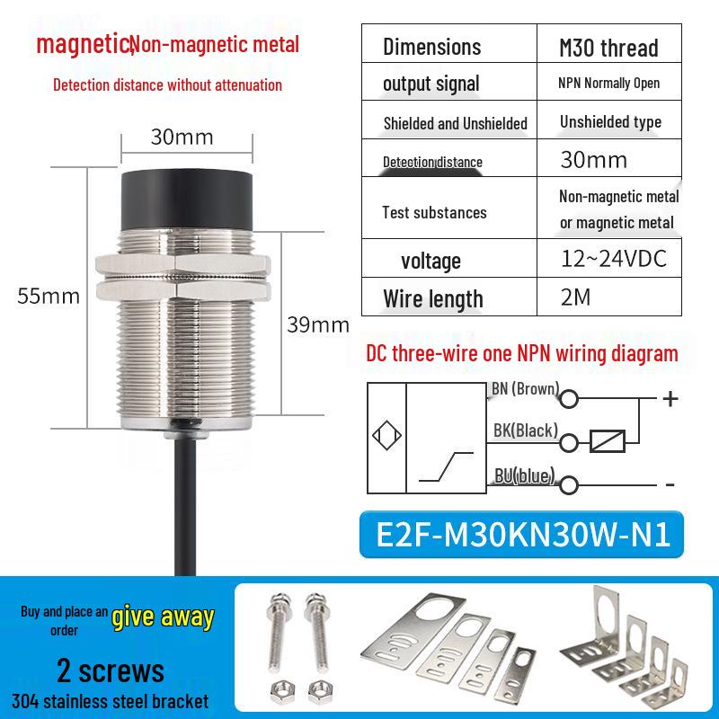 ZanIP68 Waterproof Metal Sensor: Detects Copper, Aluminum, Steel Distance with No Attenuation, NPN Normally Open, PNP