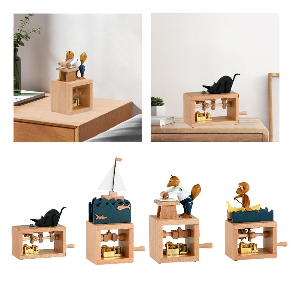 Hand Crank Music Box Novelty Unique Hand Operated Wooden Musical Box Decor for Colleague Friend Classmate Family Birthday Gifts