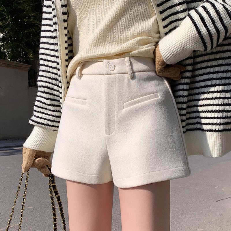 Women's High Waist Wool Shorts Korean A Line Wide Leg Bootcut Shorts Thick Warm Casual Commuter Short Pants For Winter 2026