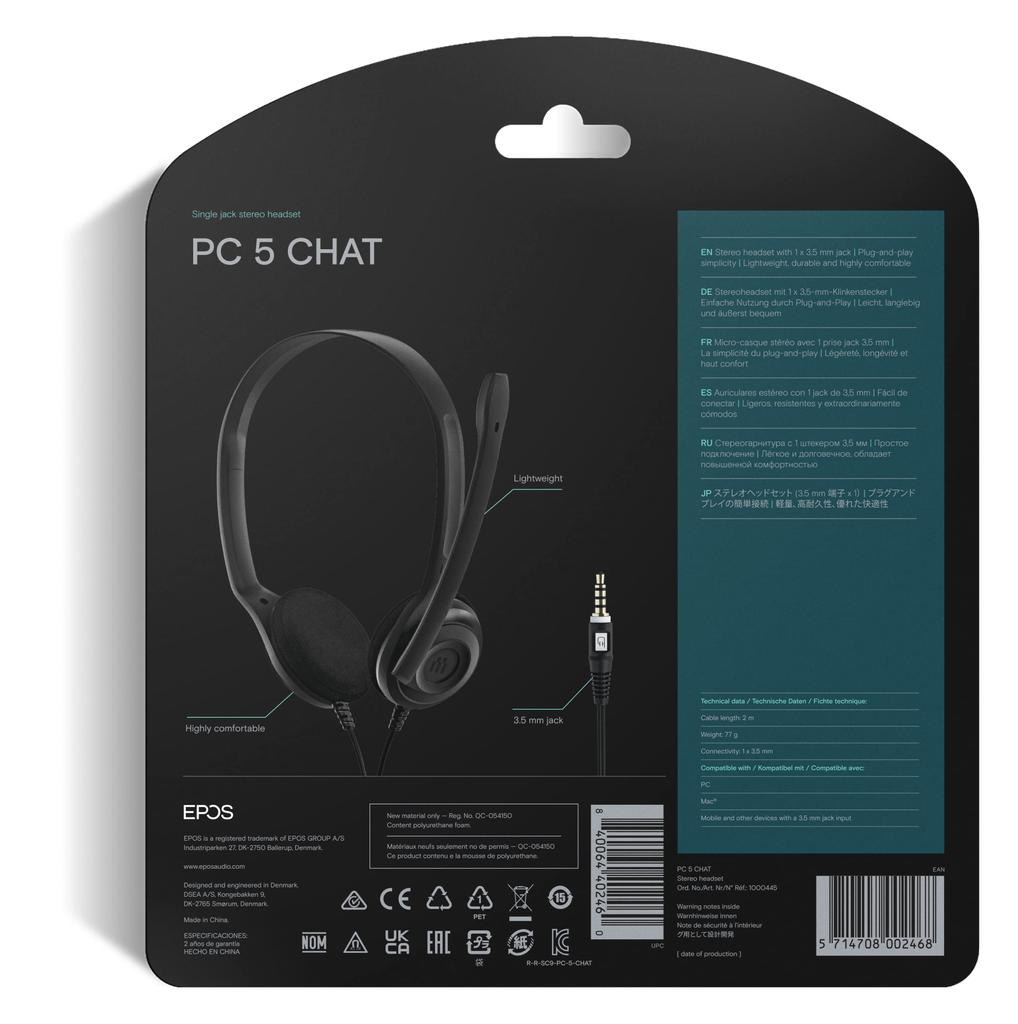 Sennheiser PC5 Chat Internet Gaming Headset Noise Canceling Microphone Casual Gaming Lightweight High Comfort Minimalistic Black - Communication,