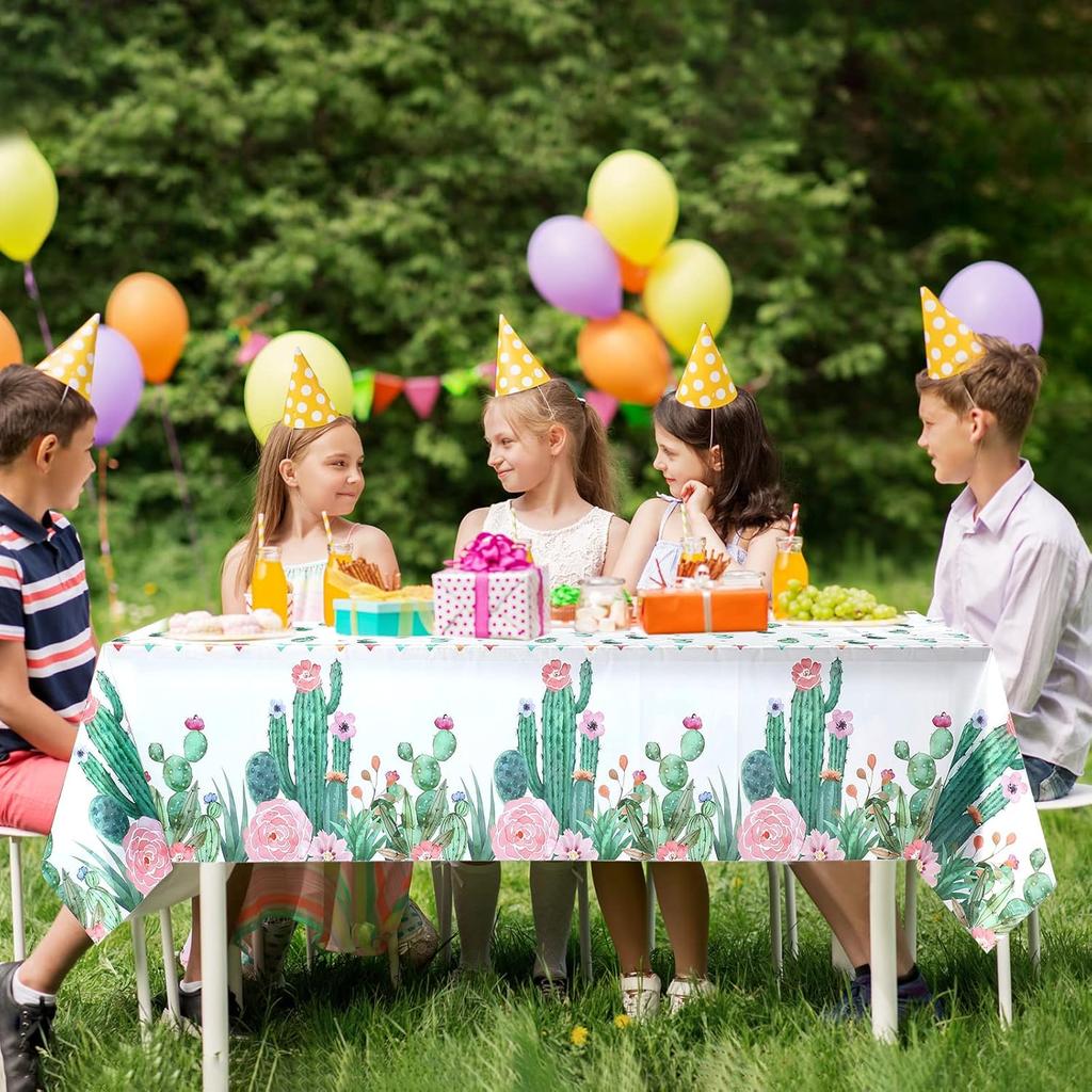 Breling 3 Pieces Watercolor Cactus Tablecloth Plastic Waterproof Table Cover for Birthday Party Decorations Kitchen Dining Room Party Supply, 108 x
