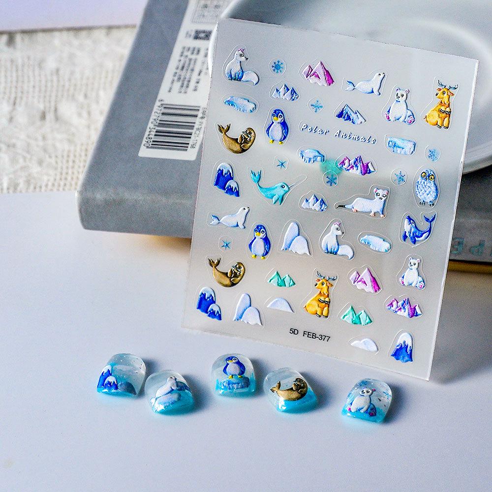 Penguin Arctic Iceberg 5D Waterproof Nail Stickers for Kids