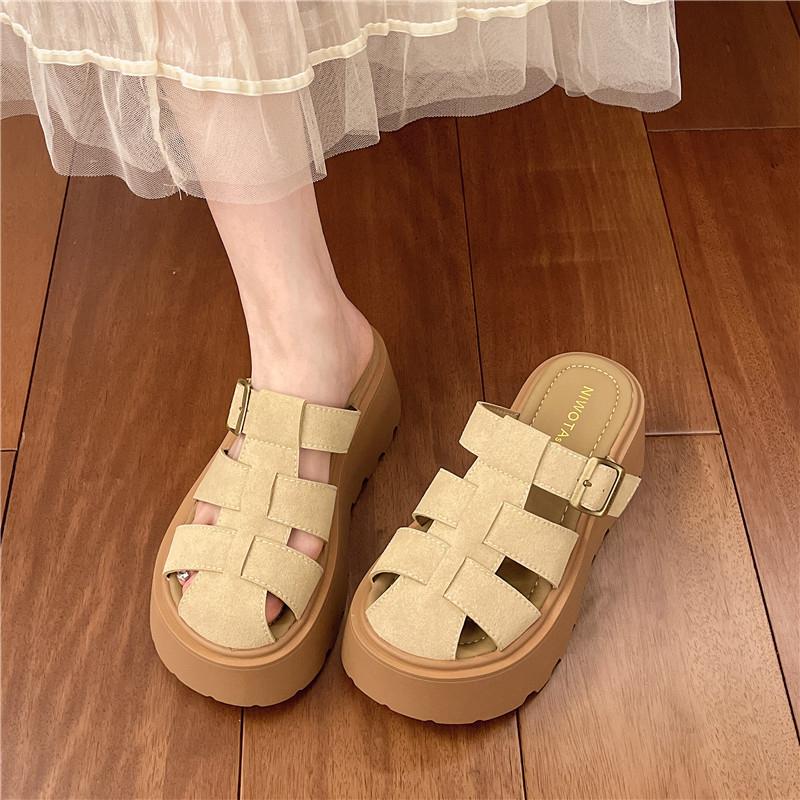 Fashion Increased Internal Fretwork Heels Shoes Ladies' Slippers Platform Cover Toe Slipers Women 2025 Slides House Slippers Platform