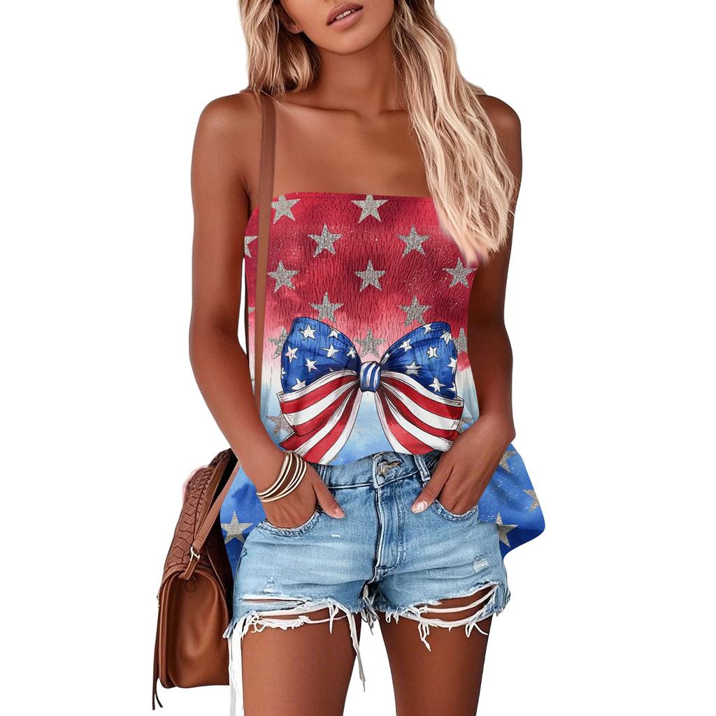 Tube Tops For Women,Cute Sexy Off Shoulder Print Sleeveless T-Shirt