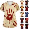 Women's V Neck Short Sleeve Work Shirt with Pockets Halloween Print Top Medical Uniform Scrub Style