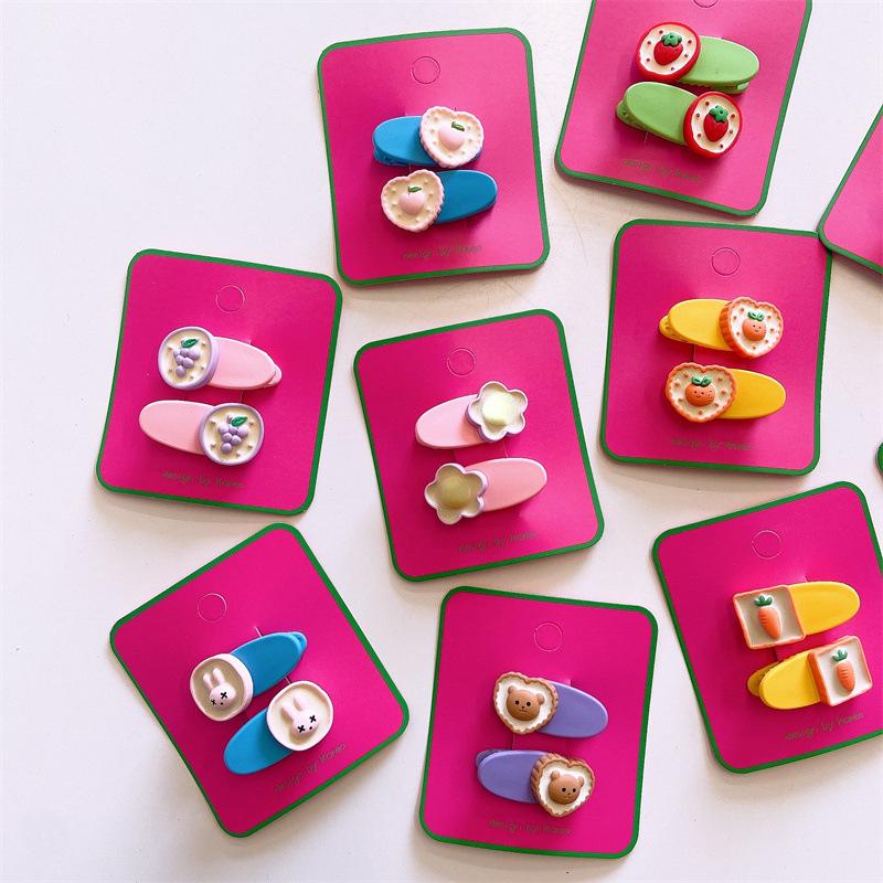2ks Kawaii Summer Akrylová pryskyřice Jehlice do vlasů Kreslený Candy Color Sponky do vlasů Barrettes Pokrývka hlavy Dívčí Dětské Vlasové doplňky