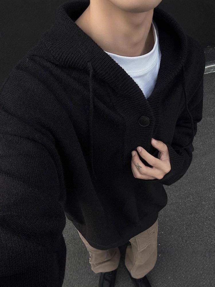 Men's Casual High-End Hooded Knit Sweater Coat - Autumn/Winter Collection
