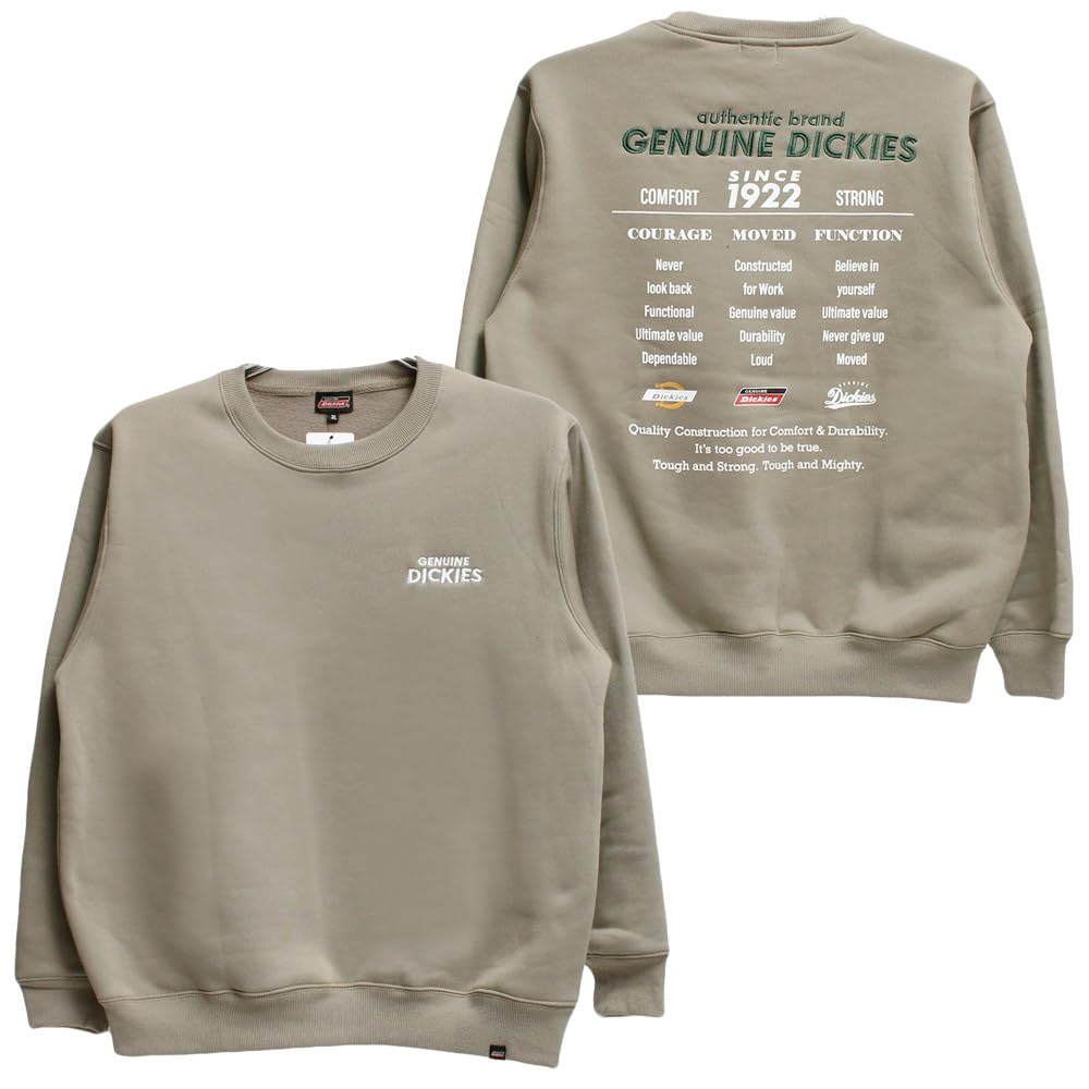 Genuine Dickies Men's Sweatshirt, Large Size, Fleece-Lined, Back Print, Grayish Beige (75)