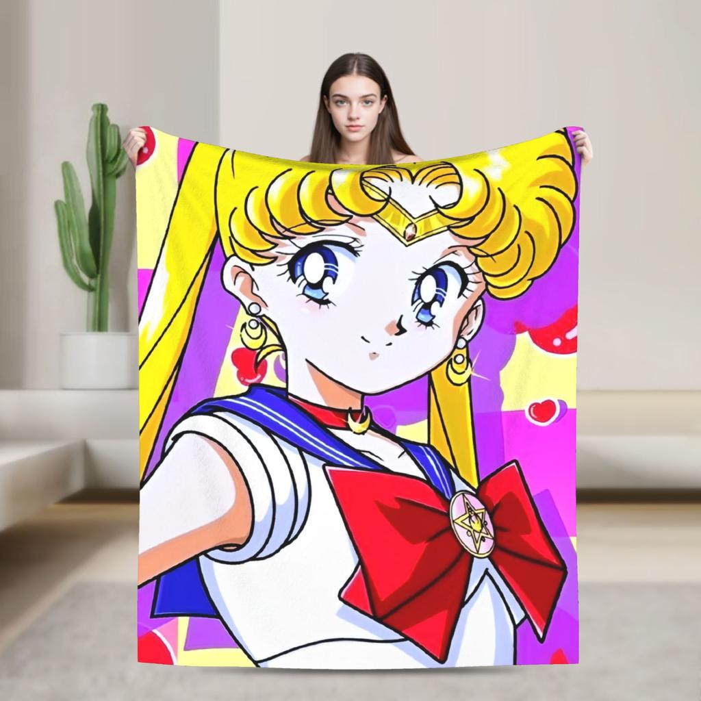 S-Sailor M-Moon Anime Blanket Camping Flannel Bedding Throws For Living Room Warm Soft Design Quality Bedspread Gift