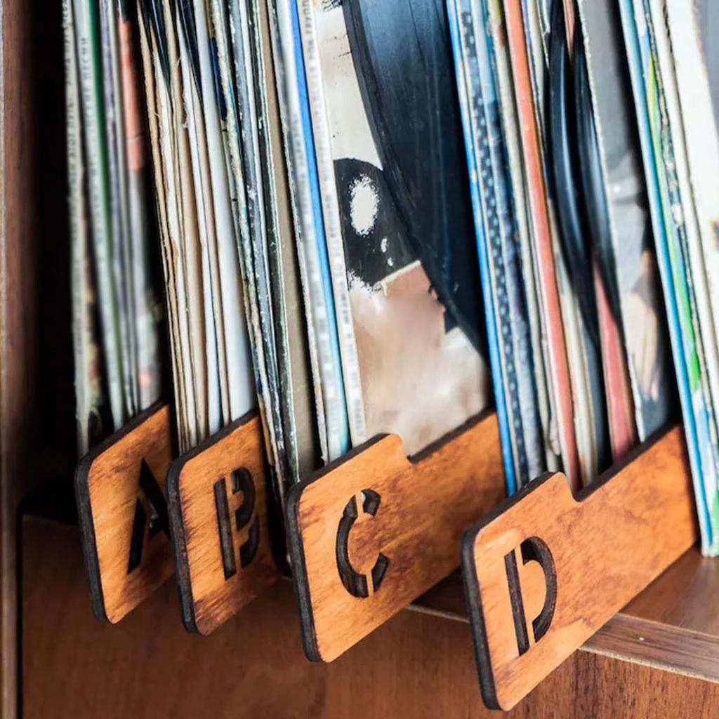 26 Stück Vinyl-Schallplatten-Trenner, alphabetischer Organizer, einfach zu verwendender hölzerner Alphabet-Trenner