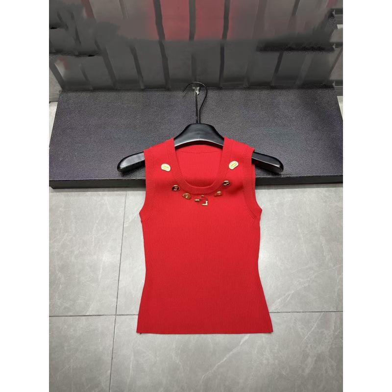 European Style Round Neck Knit Vest with Metal Accents - Slimming & Versatile, New Spring Arrival