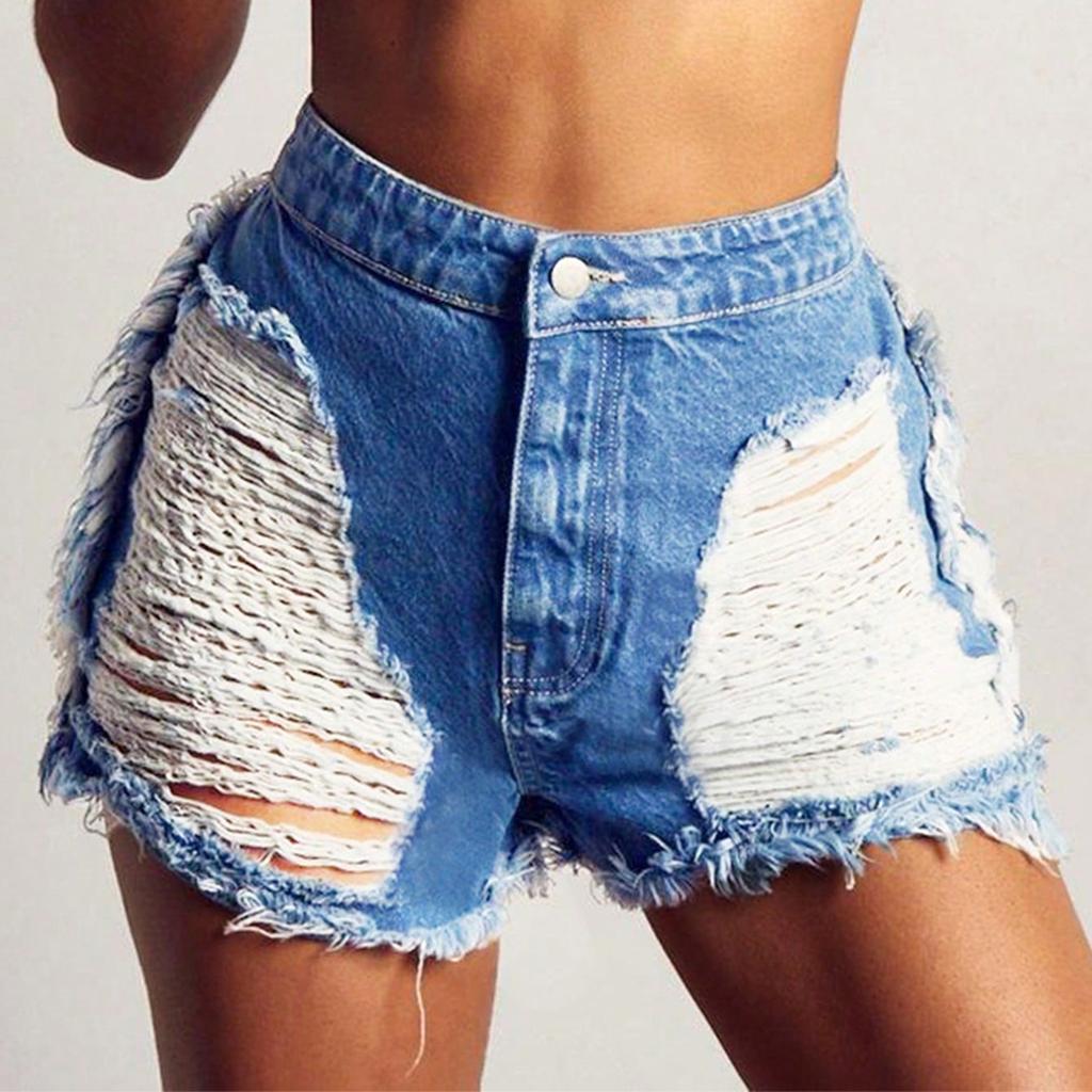 Women's Color Jeans Stretch Slim Fit Distressed Denim Shorts