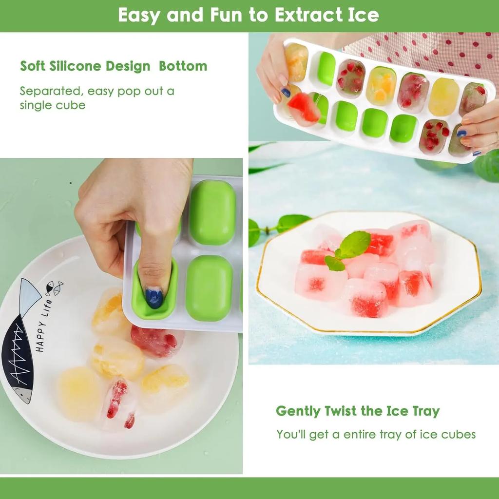 1-5PCS 6 Grid and 14 Grid Square Ice Cube Trays with Lids Silicone Soft Bottom Easy Release Mold for Homemade Ice