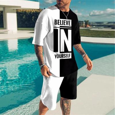 Módní trička s dopisním potiskem Léto Neformální Trička s krátkým rukávem a krátkým rukávem Dvoudílné oblečení Street Hip Hop Harajuku oversized soupravy