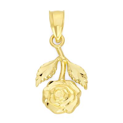 Ice on Fire Schmuck 10K Echtsolidargold Hängender Rosenanhänger, Zarter Blumenanhänger, Romantisches Schmuckgeschenk