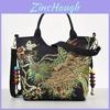 Ethnic Style Embroidered Canvas Shoulder Bag With Hidden Pocket For Daily Use Female