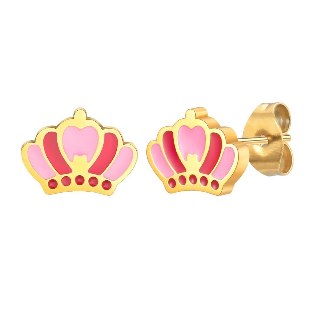 Women's Pink Flower & Butterfly Stud Earrings for Kids - European American Style