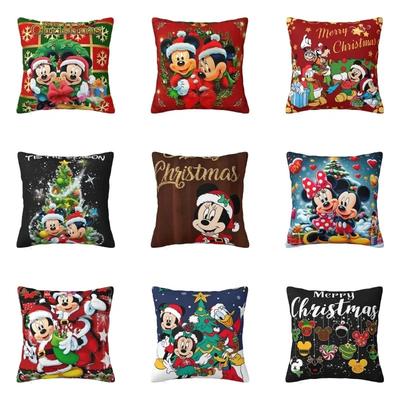 Home Decor Mickey & Friends Merry Christmas Pillows Pattern Cushion Cover Suitable For Sofa Bedroom Car Pillow Cover