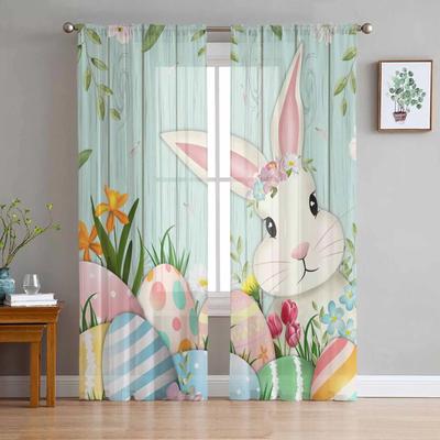Easter Eggs Bunny Flowers Leaves Sheer Curtains For Living Room Kitchen Window Curtains Bedroom Tulle Voile Curtains