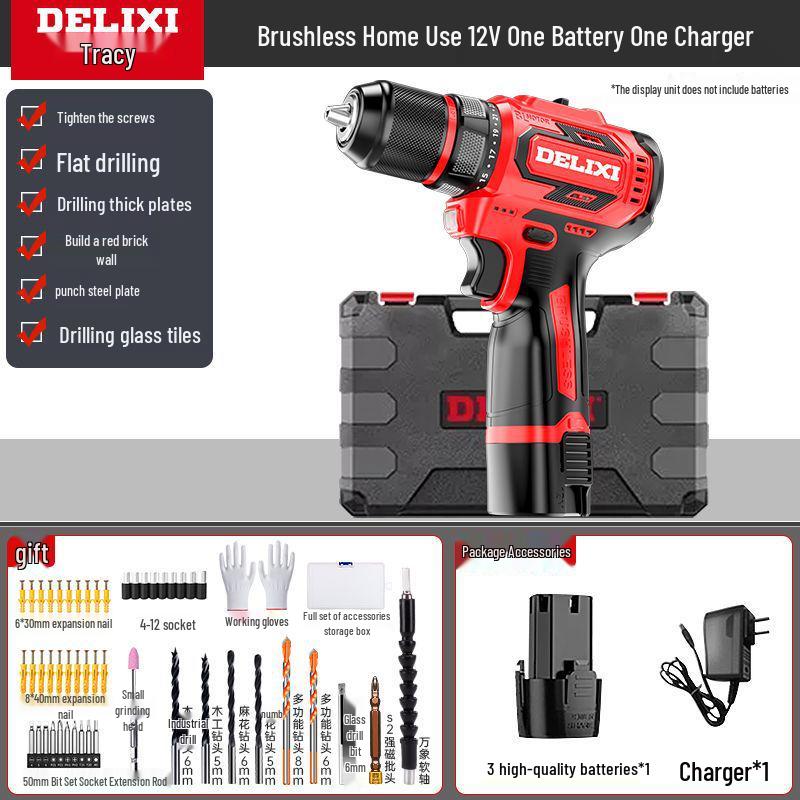 Delixi Rechargeable Brushless Impact Drill & Screwdriver with Lithium Battery for Household Use