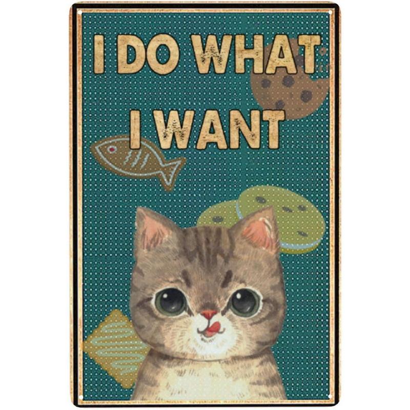 Hisun Tin Sign Vintage Funny Cat Coffee Themed Metal Tin Sign Retro Cute Kitten Wall Art Decor for Home Kitchen Cafe Bar Rustic Iron Painting P