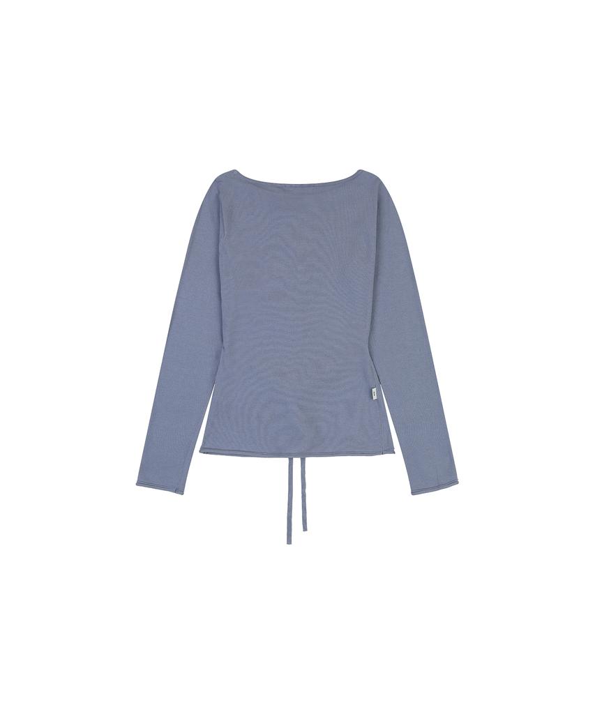 NOWANDTOMORROW W Boat Neck Knit T-Shirt [Blue]