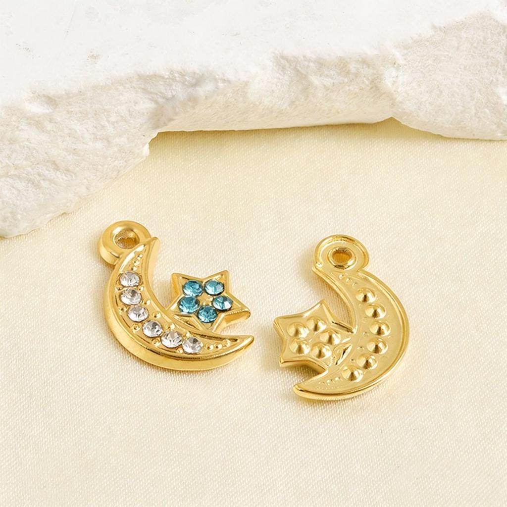 3 Pcs 304 Stainless Steel Charms Multicolor Half Moon Star Blue Rhinestone Pendants For DIY Necklace Earrings Bracelet Making