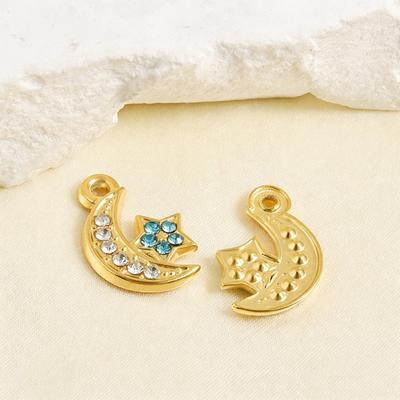 3 Pcs 304 Stainless Steel Charms Multicolor Half Moon Star Blue Rhinestone Pendants For DIY Necklace Earrings Bracelet Making