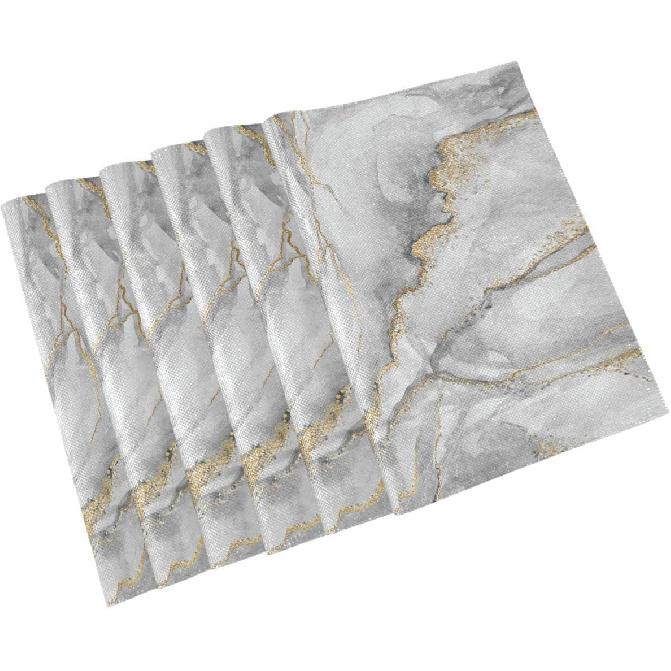 Placemats Set of 6, Abstract Texture White Marble Gold Veins Dining Table Mats Non Slip Vinyl Placemat Kitchen Heat Resistant Washable