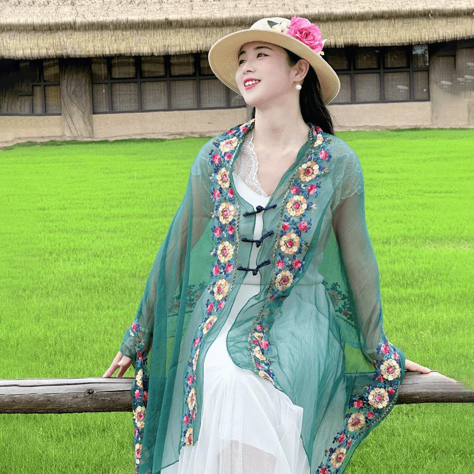 Retro Sonnenschutz Schnalle Schal Strandtuch Neuer Chinesischer Stil Dünner Ethnischer Schal Temperament Baumwolle Leinen Schal Kopftuch