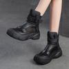 Botas de malha respirável oca de sola grossa retrô couro genuíno sapatos de plataforma femininos versáteis