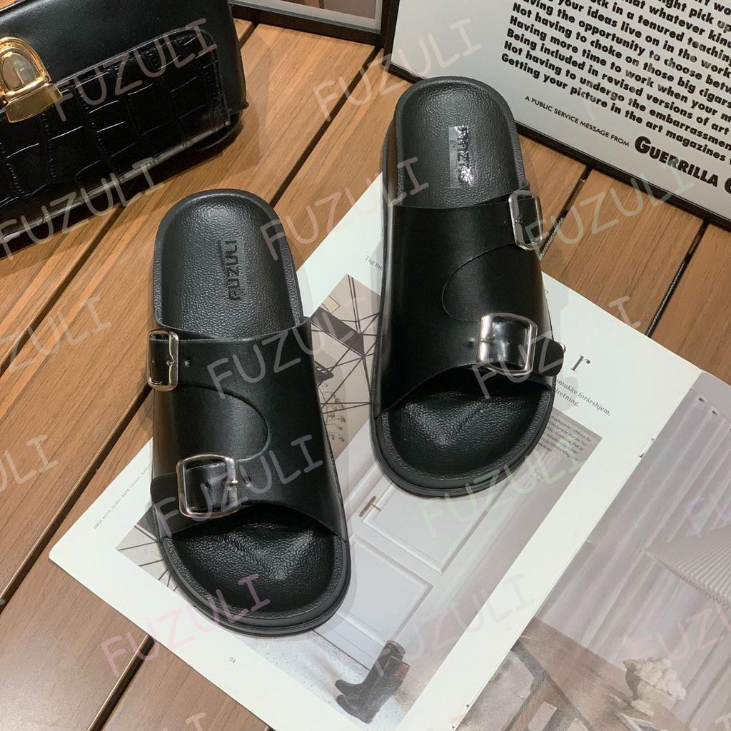 Summer One-word Slippers Women's Wear New Belt Buckle Fashionable Casual Sandals Thick-bottomed Comfortable Flat-bottomed Slippers