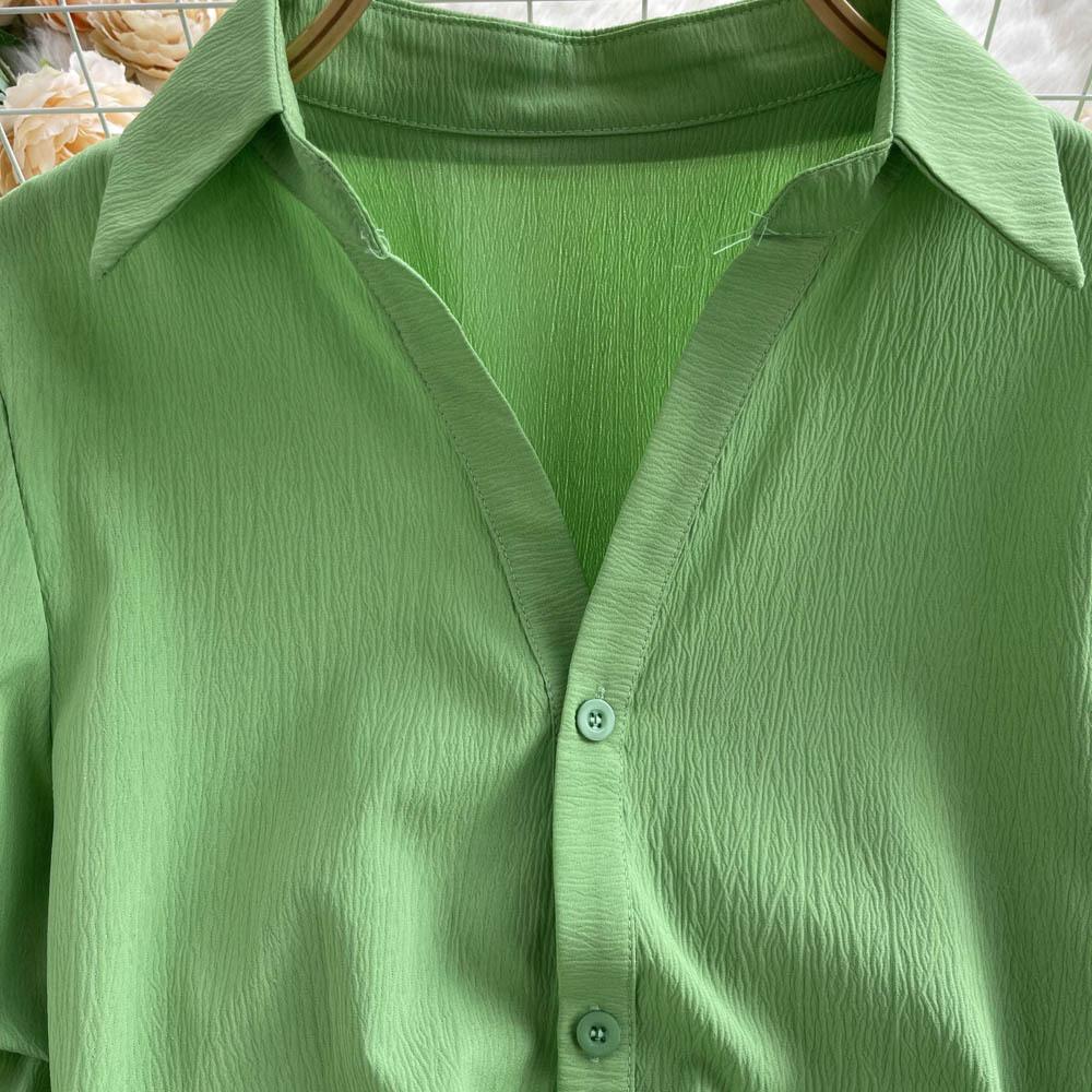 Bubble Sleeve Blouse Top Women's Waisted Short Chic Temperament Shirt