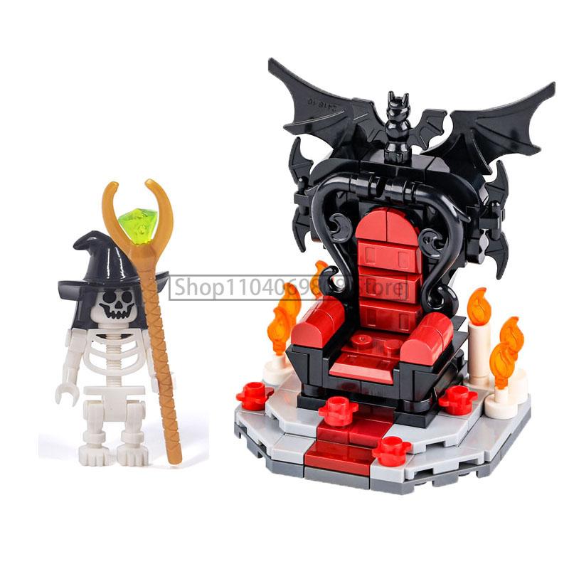 MOC Halloween Building Blocks Skeleton Army Knight Figures Flame Horse Medieval Vampire Furniture Assembly DIY Bricks Toys Gifts