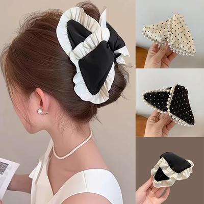 Triangle Fabric Pearl Hair Clips Hairpin Fashion Dot Hair Accessories Hair Claw For Women Girl