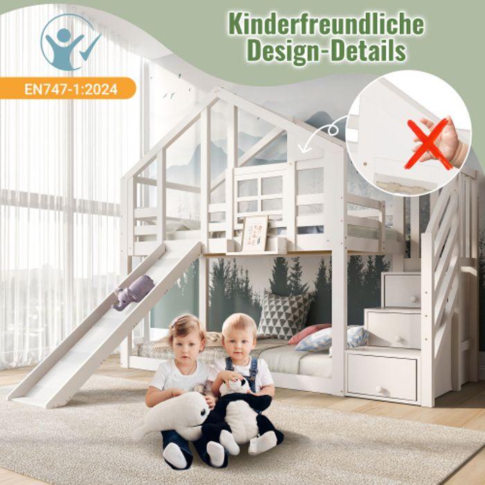 Lit Superposé - MUVOE - 90x200 Cm - Blanc - Toboggan - Anti-chute