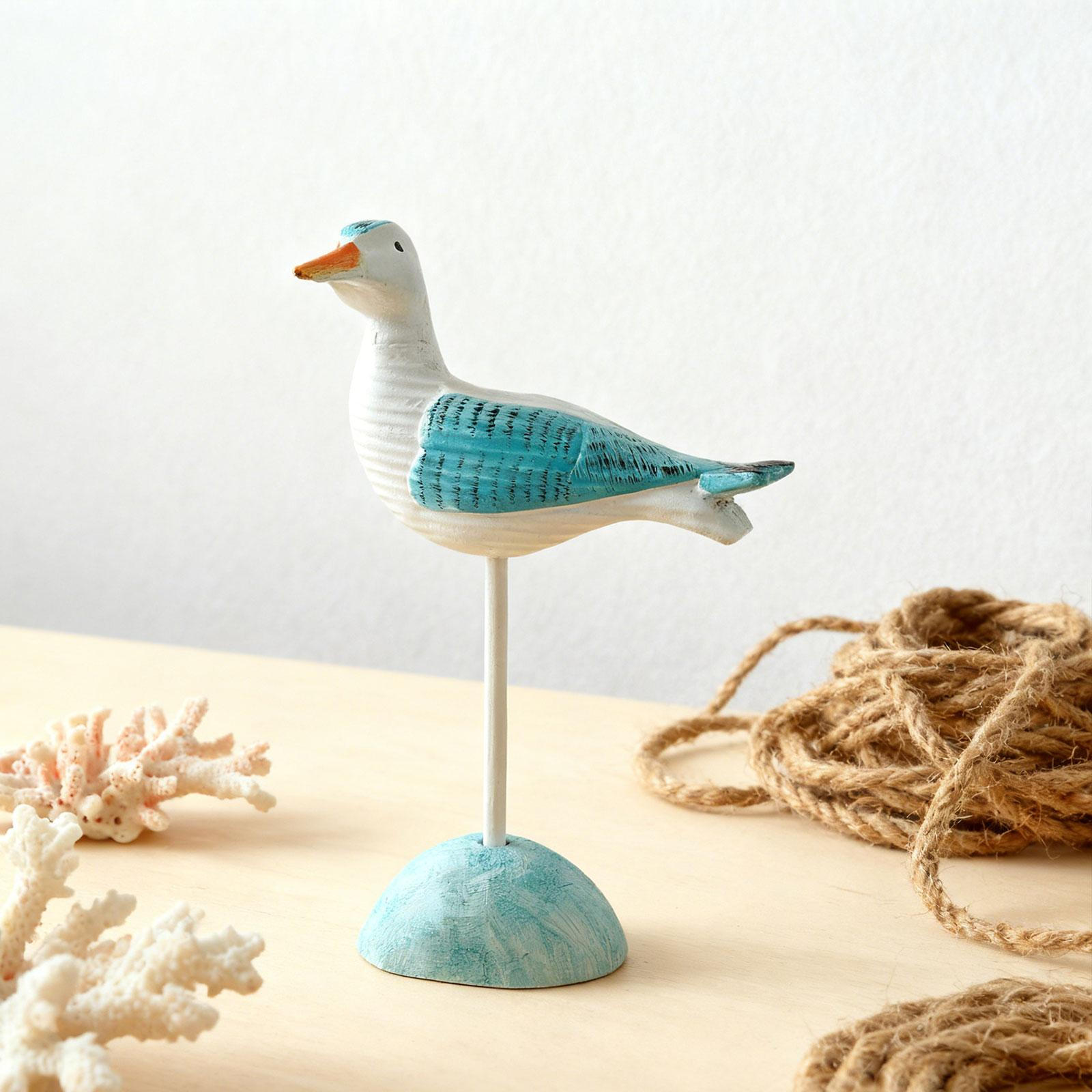 

Seagull Figurine Decorative Animal Sculpture Wooden Painted Creative Desktop Art Ornament Suitable Blue