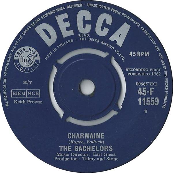 

7-дюймовая пластинка BACHELORS - Charmaine 45F11559 Decca 1963 UK Поп Б/У