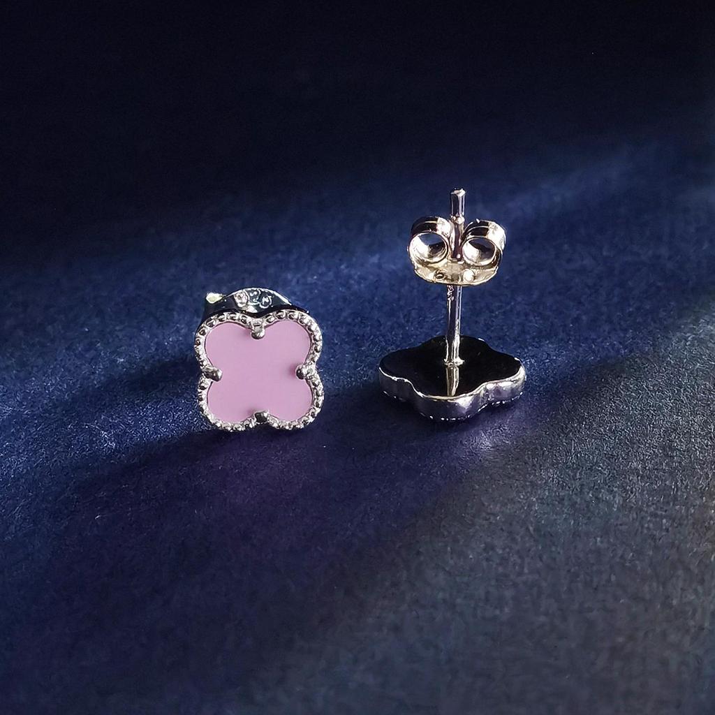 925 Sterling Silver Four Leaf Clover Purple Pine Stone Stud Earrings For Women Fashion Jewelry
