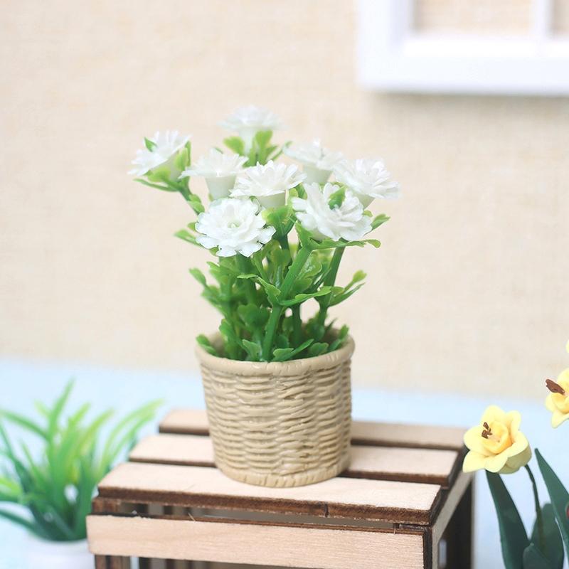 1:12 Dollhouse Miniature Daisy Mint Tree Flowers Pot Mini Green Plant Potted Plant Simulation Tree Model Home Garden Decor Toys