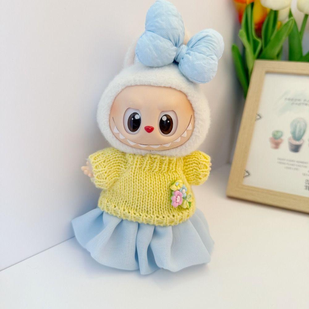

Dress Up Sitting Labubu Time Cloth Handmade 17cm Plush Dolls Clothes Kids Girls Toys синій