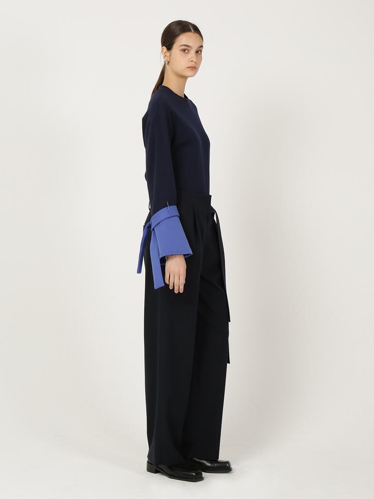Leuiel Tuck Detail Wide Pants_Navy