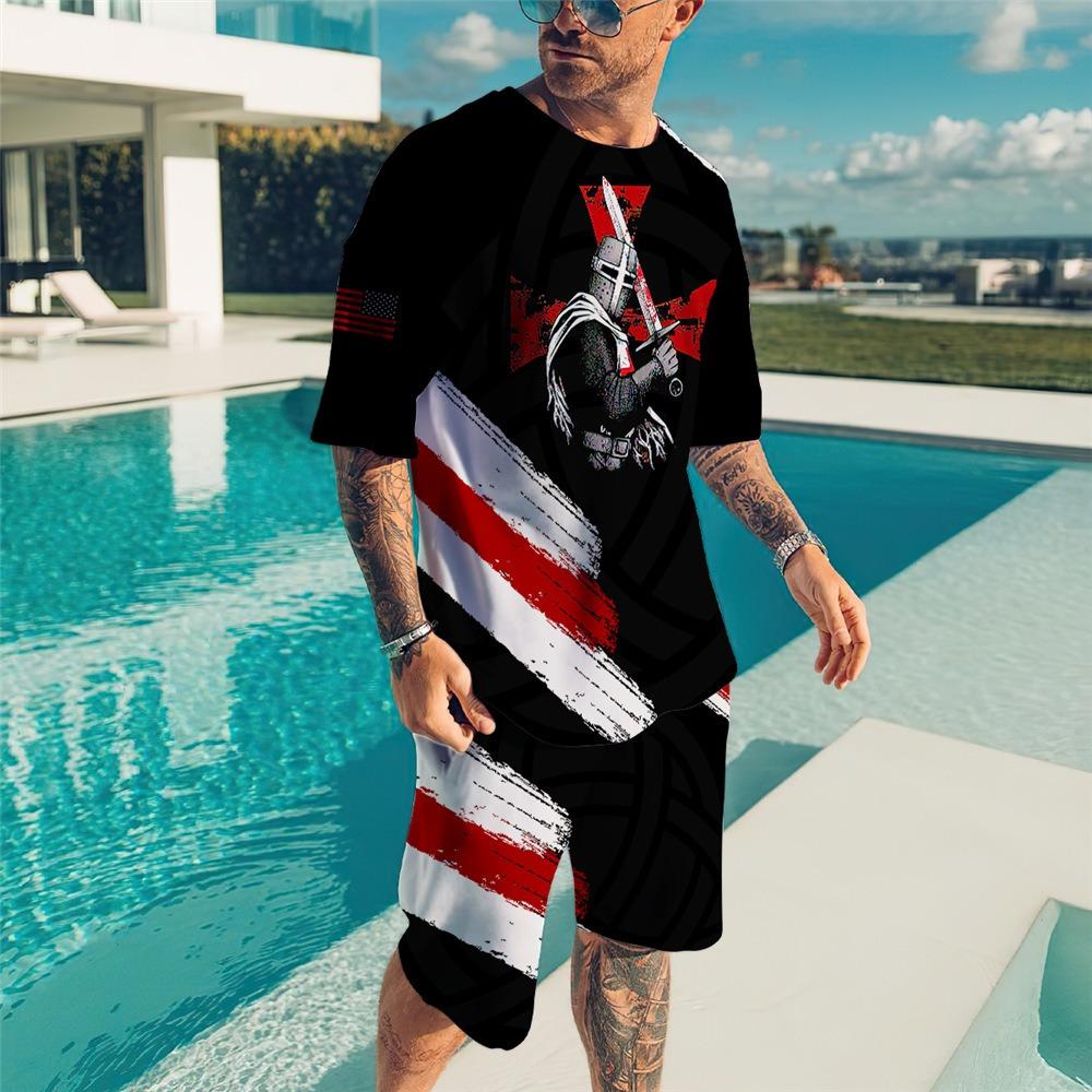 Men's Summer New Casual Set 3D Print Short Sleeve T-Shirt and Shorts Two-Piece Set Latest Outdoor Trend