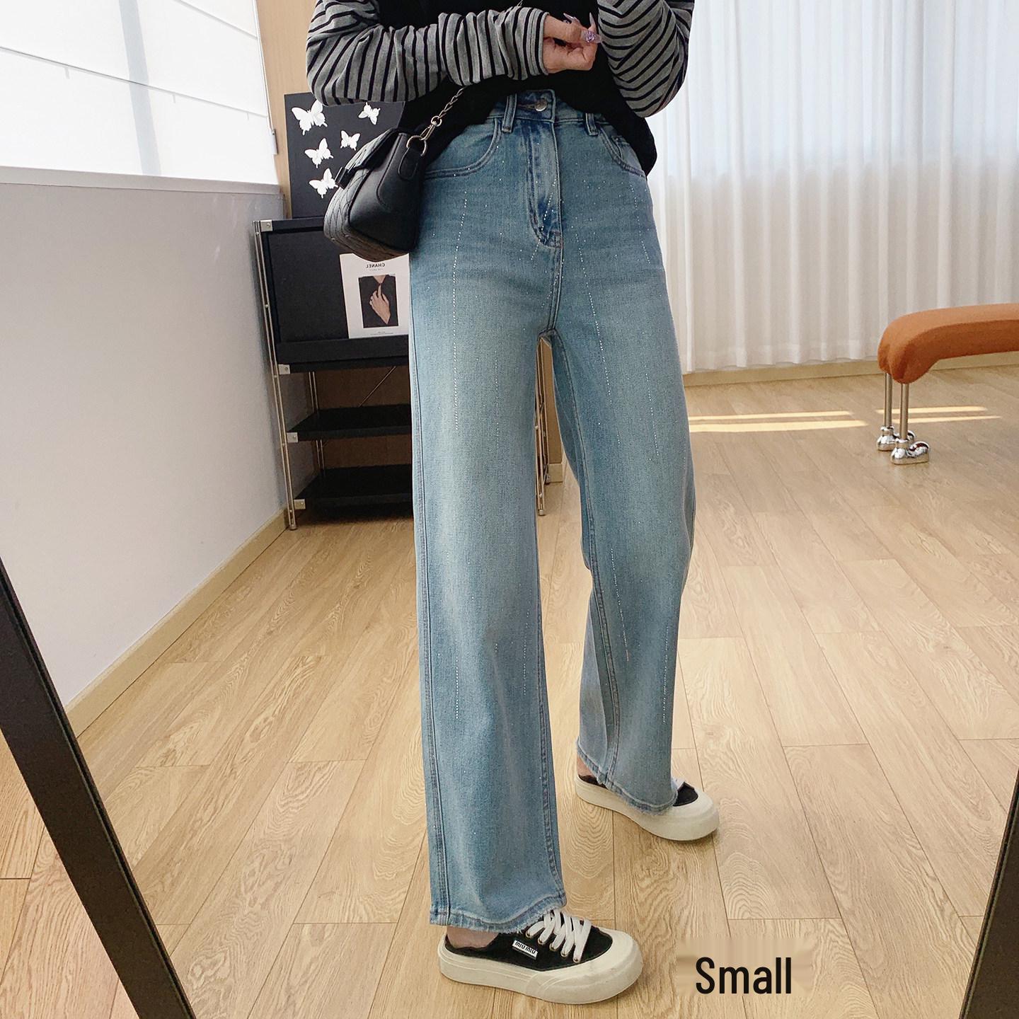 Women s Starry Sky High-Waisted Straight Leg Jeans, Slimming, Loose Fit, Wide-Leg, Spring/Autumn Medium