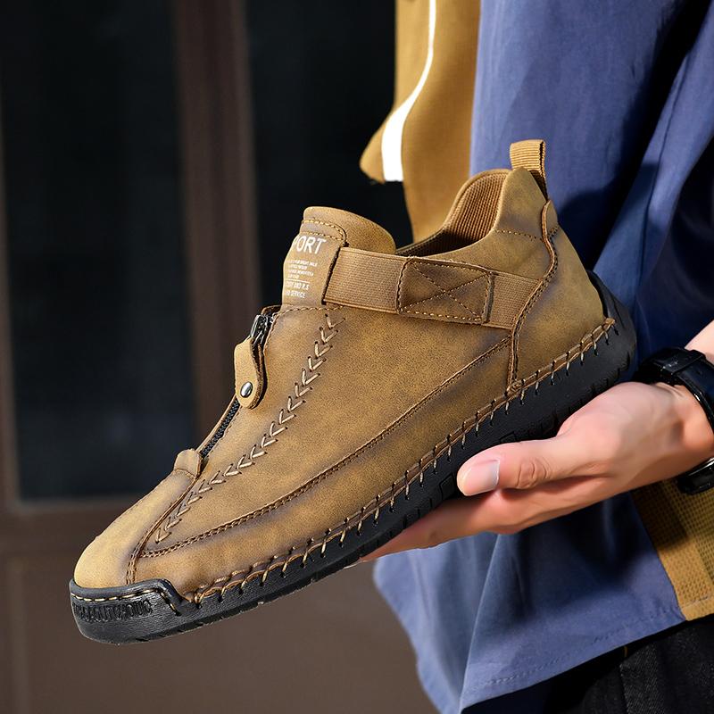 

New Handmade Leather Men Shoes Zipper Design Sneakers Breathable Men s Flats Casual Shoes Outdoor Men Ankle Boots Plus Size 38