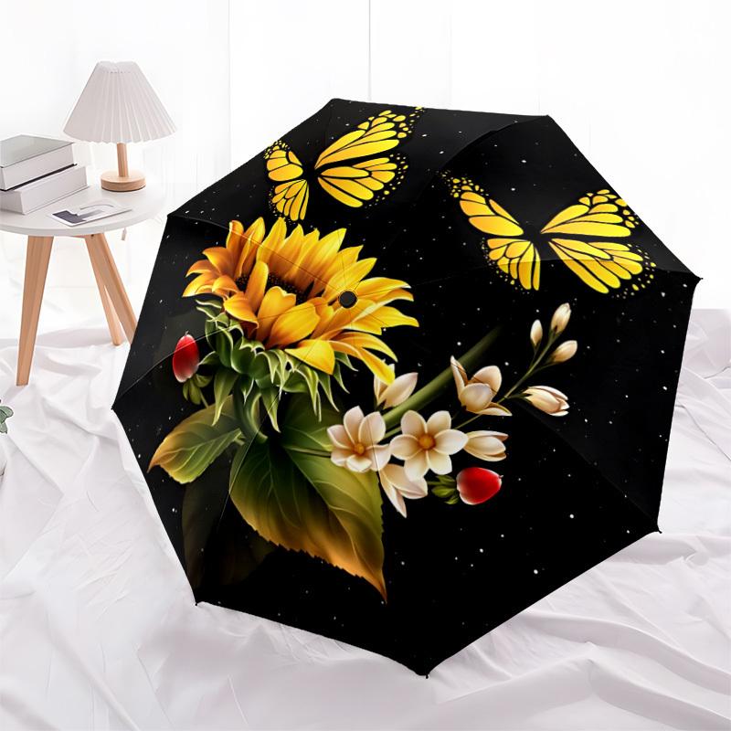 1pc Butterfly Sunflower Bouquet Automatic Folding Umbrella Durable Iron Frame,All Seasons Home Travel Outdoor Multifunctional Umbrella Yy251115193