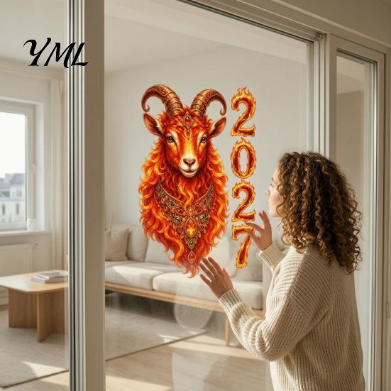 Removable Electrostatic Stickers for Home Windows Chinese New Year Window Clings, 2027 of Goat Static Decorative Clings Office No?Glue Reusable