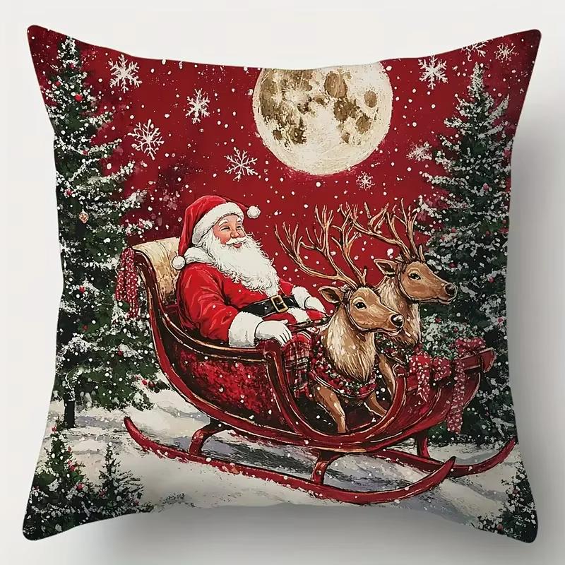 Christmas and New Year Pillow Set Santa Claus and Snowman Retro Style Pillow Set Living Room Sofa Holiday Decoration